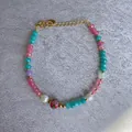 Handmade beaded bracelet with colorful natural stones, pearls and floral glass bead - Faceted Colorful Beads Flower Glass Style (43)