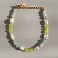 Handmade bracelet with baroque pearls and light green and blue beads and gold clasp - Light Green Light Blue Irregular Pearl Style (45)
