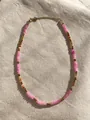 Handmade necklace with pink matte beads, amber stones, and freshwater pearls - Pink Tawny Frosted Translucent Style (47)