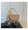 Nude pink half-moon box bag for women with golden ring handle and detachable strap - Khaki / One Size