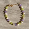 Handmade beaded bracelet with purple, green stones and white freshwater pearls - Purple Green Translucent Freshwater Pearl Style (49)