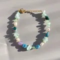 Handmade beaded bracelet with natural gemstones, freshwater pearls, and golden clasp - Multicolor Chip Pearl Bohemian Style (50)
