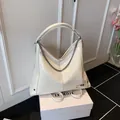 Creamy white oil wax leather tote bag with silver chain and minimalist logo - White / One Size