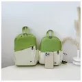 Three-in-one multi-functional backpack in green and beige featuring size comparison - Large / Green