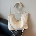 Chic off-white large capacity hobo shoulder bag with soft wrinkled leather texture - PU / White