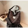 Large leopard print canvas tote bag with matching zipper pouch for casual daily commuting - One Size / Black