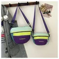 Waterproof nylon crossbody bags in mint green, yellow, and purple patchwork design - Large / Purple Color Block