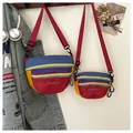 Outdoor waterproof nylon crossbody bag in blue and yellow contrast with red strap - Large / Red Patchwork