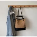 Vintage quilted tote bag with khaki and black contrast leather and gold chain strap - One Size / Khaki