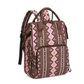 Mochila pañalera marrón con estampados tribales rosas y gran compartimento frontal con cremallera - Marrón