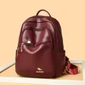 Burgundy PU leather backpack with gold kangaroo logo and multiple zipper pockets - One Size / Burgundy