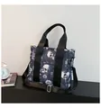 Skull and floral print large capacity travel tote bag with adjustable shoulder strap - Blue