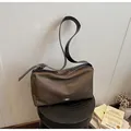 Brown leather large capacity tote bag with adjustable strap and vintage matte finish - One Size / Khaki Brown