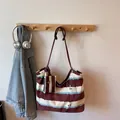 Large striped canvas tote bag with cute cartoon print and matching small pouch - Dog Pattern