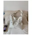 Chic cream white patent leather shoulder bag with decorative metallic buckles - Off White