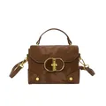 Brown vintage leather handbag with gold metal twist lock and adjustable shoulder strap - One Size / Brown