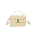 Fashionable beige small square handbag with golden metal hardware and top handle - One Size / Off White