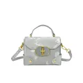 Silver contrast handbag with metallic finish, elegant golden oval clasp and handle - One Size / Silver