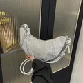 Silver crescent dumpling bag with leopard emboss and trendy knot rope shoulder strap - Leopard Silver