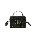 Classic black textured flap handbag with gold metal lock and leather shoulder strap - One Size / Black