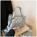 Quilted silver crossbody bag with sparkling rhinestones and metal chain strap - Silver
