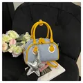 Mini Boston handbag in light blue denim with yellow leather trim and a star charm - With Pendant / Yellow