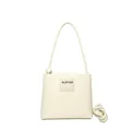 Minimalist cream white leather handbag with sleek strap and decorative sphere knot - One Size / Off White