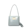 Minimalist light blue square shoulder bag with ivory beads and logo patch detail - One Size / Light Blue