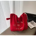 Grande borsa tote rossa in tela con chiusura a coulisse bianca e stampa di lettere - Taglia unica / Rosso