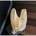 Beige hollow-out paper rope woven hobo bag with wide shoulder strap in cream color - One Size / Off White