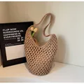 Chic beige hollow-out paper rope woven tote bag for summer beach and daily travel use - One Size / Khaki