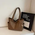 Classic brown large capacity PU leather tote bag with slim shoulder straps for women - One Size / Coffee