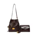 Borsa a secchiello in pelle cerata marrone scuro con chiusura a coulisse e catena d'oro - Borgogna