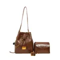 Set borsa a secchiello marrone retrò con coulisse e portamonete a busta coordinato - Marrone