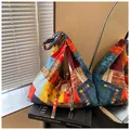 Boho-Canvas-Einkaufstasche mit buntem Patchwork-Muster und künstlerischem Design-Stil - Einheitsgröße / Gelb