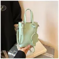 Mint green litchi grain mini crossbody bag with puppy pendant and adjustable strap - One Size / Light Green