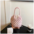 Sac seau tissé à la main rose avec doublure en toile blanche et cordon de serrage chic - Rose