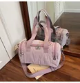 Bolso de viaje de nailon plisado rosa oscuro con varios bolsillos y correa ajustable - Morado
