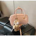 Light pink minimalist tote bag with teddy bear charm and adjustable shoulder strap - With Pendant / Pink