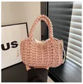 Borsa tote in maglia rosa tessuta a mano con tasca interna con coulisse moda - Rosa / Taglia unica