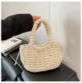 Borsa a mano in maglia beige intrecciata a mano con corda di cotone e coulisse - Bianco Sporco / Taglia unica