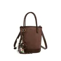 Dunkelbraune Eimertasche in Wildlederoptik mit verstellbarem Lederriemen und Knotendetail - Einheitsgröße / Kaffeebraun