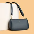 Minimalist navy blue pebble leather crossbody bag with golden deer logo detail - One Size / Blue