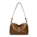 Stylish brown Boston pillow bag in caramel leather finish with adjustable strap - One Size / Tan