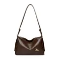 Deep brown leather Boston bag with a gold kangaroo logo and adjustable shoulder strap - One Size / Coffee