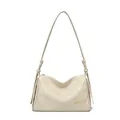 Creamy white Boston bag in premium leather with adjustable strap and golden kangaroo logo - One Size / Off White