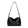 Classic black leather Boston bag for women with litchi texture and adjustable shoulder strap - One Size / Litchi Texture Black