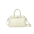 Fashionable creamy white small square handbag with silver buckle and crossbody strap - One Size / Beige