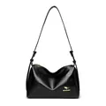 Glossy black Boston shoulder bag with gold kangaroo logo and adjustable strap - One Size / Black