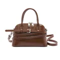 Classic dark brown shell-shaped crossbody bag with decorative strap and silver hardware - Brown